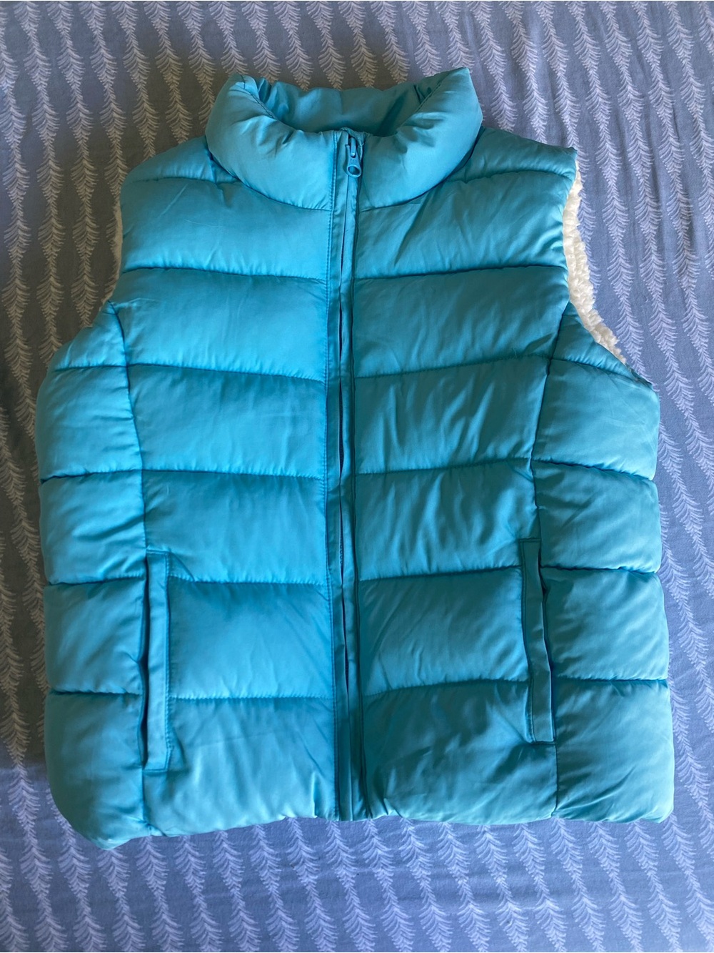 GAP Kids Quilted Turquoise Blue Sherpa Lined Collared Puffer Vest Like-New